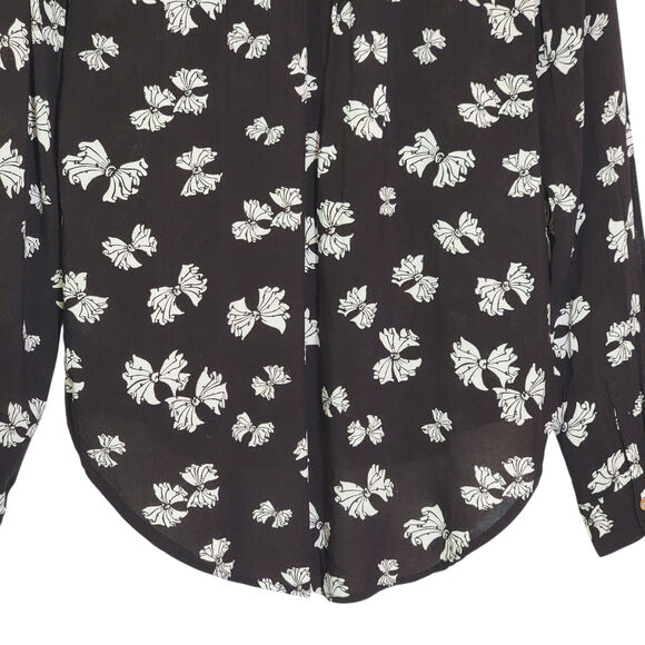 Anthropologie Maeve Black White Bow Print Shirt Long Sleeve Feminine Blouse 4 - Picture 11 of 16